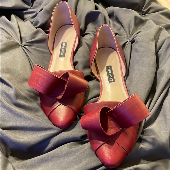 Vintage Nine West Women's Wine Red Bow Flats - Picture 1 of 6